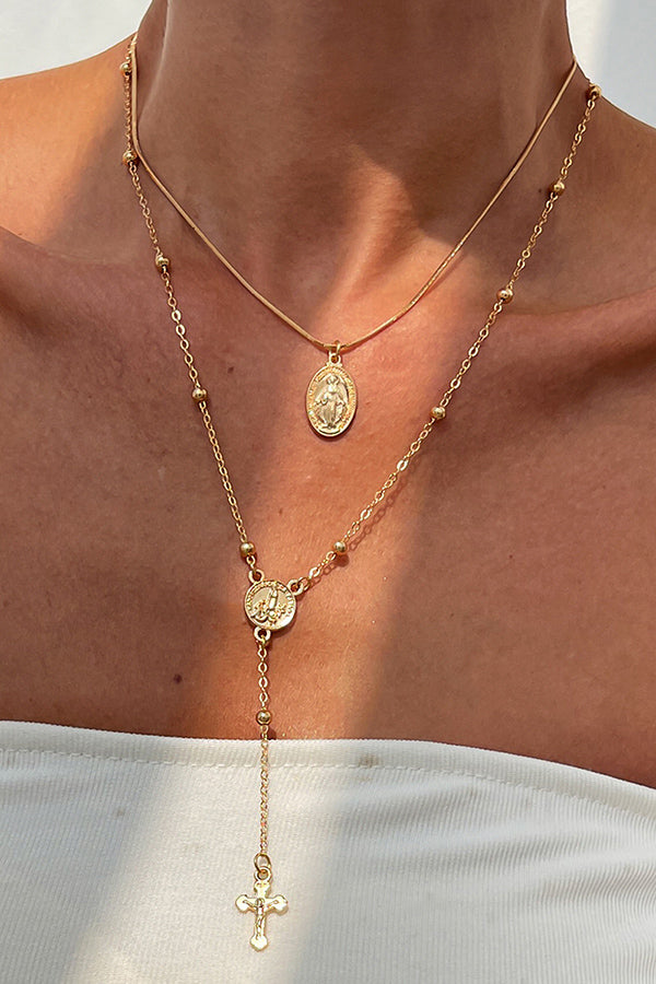 Colar elegante de várias camadas com corrente cruzada e diamantes