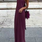 Sleeveless Draped Back Maxi Party Dress