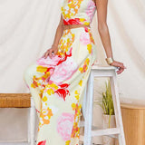 Floral Print Sleeveless Crop Top and Wide Leg Pants Set