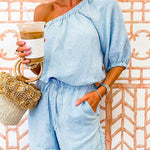 One Shoulder Drawstring Waist Striped Romper Suit