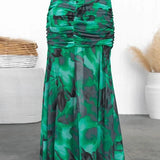 Ruched Crop Cami Top High Slit Maxi Skirt Printed Set