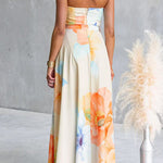Strapless Bow Waist Floral Print Swing Maxi Dress