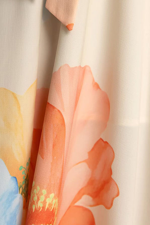 Strapless Bow Waist Floral Print Swing Maxi Dress