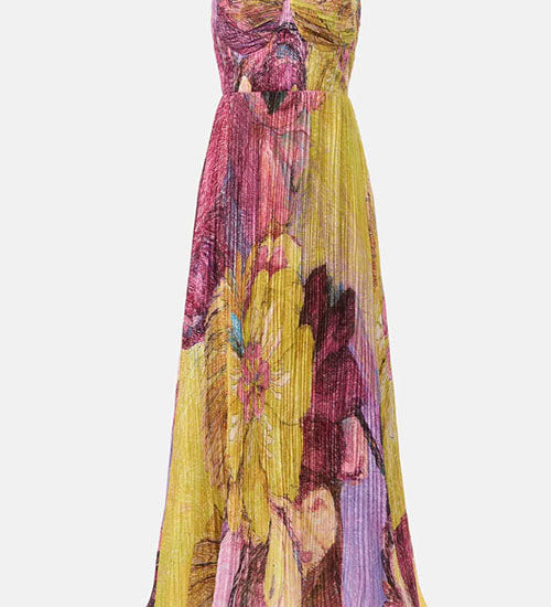 Spaghetti Strap Waisted Floral Print Swing Maxi Dress