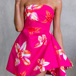 Strapless Floral Print A-line Mini Dress
