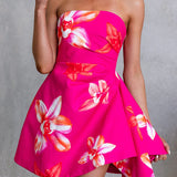 Strapless Floral Print A-line Mini Dress
