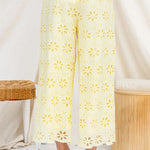 Elastic Waist Floral Lace Hollow Out Wide Leg Pants