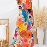 Margovil Sleeveless Tie Neck Waisted Floral Print Maxi Dress