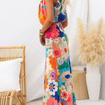 Margovil Sleeveless Tie Neck Waisted Floral Print Maxi Dress