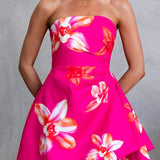 Strapless Floral Print A-line Mini Dress