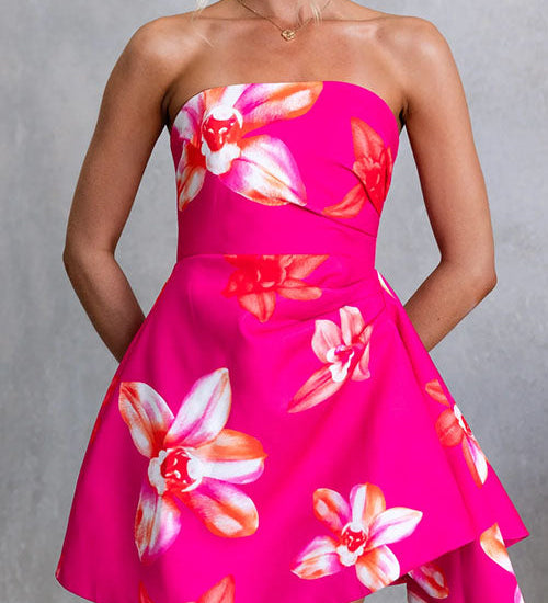 Strapless Floral Print A-line Mini Dress