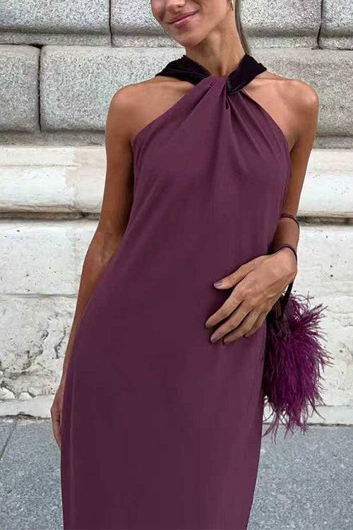 Sleeveless Draped Back Maxi Party Dress
