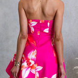 Strapless Floral Print A-line Mini Dress