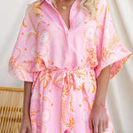 Short Sleeves Button Up Bow Waist Floral Print Romper