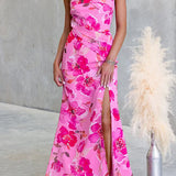 One Shoulder Sleeveless Floral Print Slit Maxi Dress