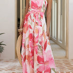 Strapless Bow Waist Floral Print Wide Leg Jumpsuit