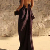 Sleeveless Open Back Solid Satin Maxi Dress