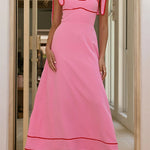 Bow Shoulder Sleeveless High Waist Maxi Dress