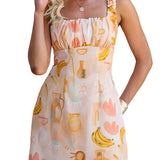 Square Neck Sleeveless Printed A-line Mini Dress