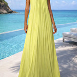 Halter Neck Open Back Pleated Maxi Dress