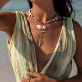 Colar elegante com pendente estrela-do-mar em pérolas