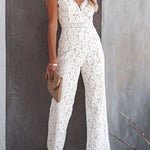 Margovil V Neck Waisted Wide Leg Cami Lace Jumpsuit