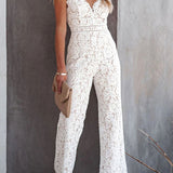 Margovil V Neck Waisted Wide Leg Cami Lace Jumpsuit
