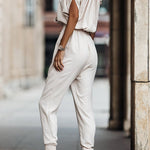 Margovil Wrap V Neck Cold Shoulder Elastic Waist Jogger Jumpsuit