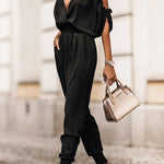 Margovil Wrap V Neck Cold Shoulder Elastic Waist Jogger Jumpsuit