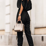 Margovil Wrap V Neck Cold Shoulder Elastic Waist Jogger Jumpsuit