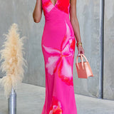 V Neck Sleeveless Floral Print Maxi Dress