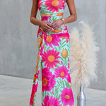 One Shoulder Sleeveless Floral Print Draped Maxi Dress