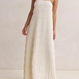 Adjustable Strap Crinkled Loose Fit Maxi Dress