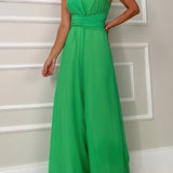 Margovil Sleeveless One Shoulder Waisted Flare Wide Leg Jumpsuit