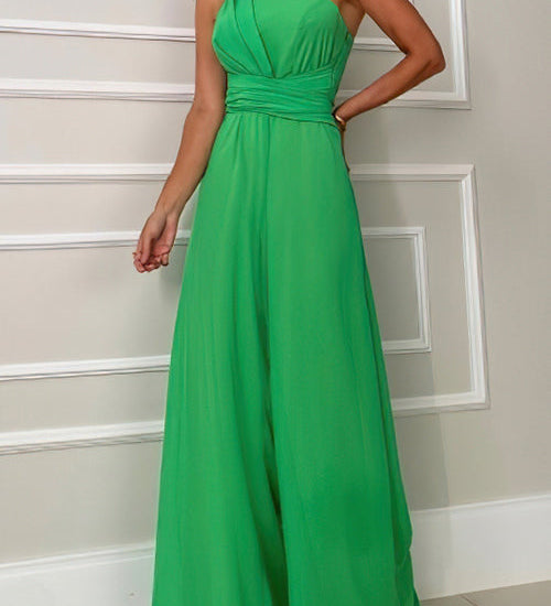 Margovil Sleeveless One Shoulder Waisted Flare Wide Leg Jumpsuit