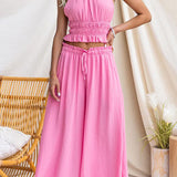 Elastic Waist Pocketed Wide Leg Palazzo Pants