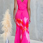 V Neck Sleeveless Floral Print Maxi Dress