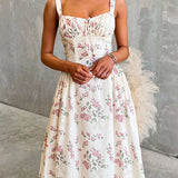 Sleeveless High Waist Floral Print Swing Maxi Dress