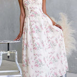 Sleeveless High Waist Floral Print Swing Maxi Dress