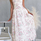 Sleeveless High Waist Floral Print Swing Maxi Dress