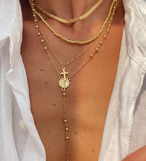 Fashionable Diamond Cross Chain Elegant Multi-layered Necklace