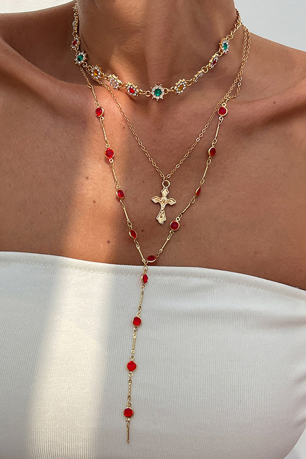 Fashionable Diamond Cross Chain Elegant Multi-layered Necklace