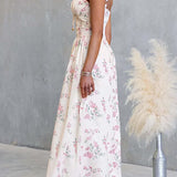 Sleeveless High Waist Floral Print Swing Maxi Dress