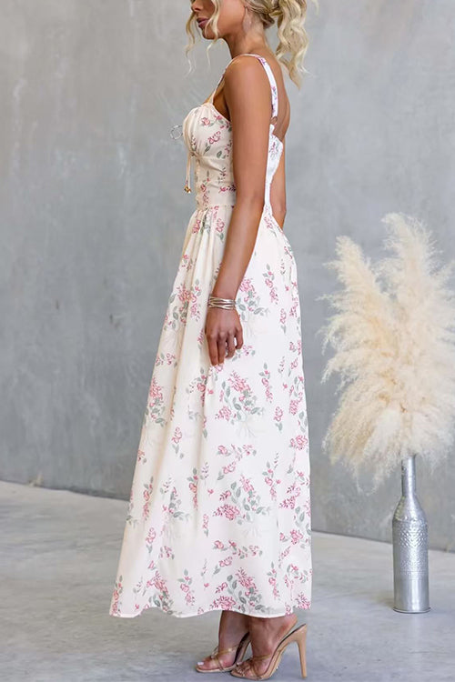 Sleeveless High Waist Floral Print Swing Maxi Dress