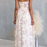 Sleeveless High Waist Floral Print Swing Maxi Dress