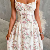 Sleeveless High Waist Floral Print Swing Maxi Dress