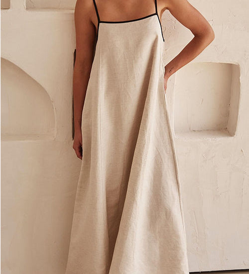 Margovil Adjustable Strap Backless Cotton Linen Maxi Dress