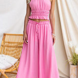 Elastic Waist Pocketed Wide Leg Palazzo Pants