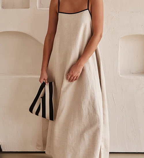 Margovil Adjustable Strap Backless Cotton Linen Maxi Dress