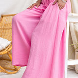 Elastic Waist Pocketed Wide Leg Palazzo Pants